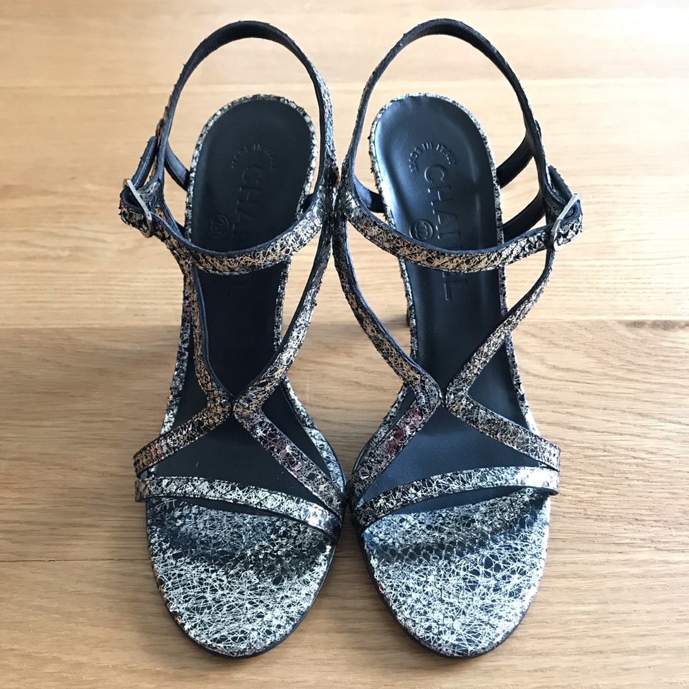 Chanel Metallic Python Stiletto Sandals - image 2